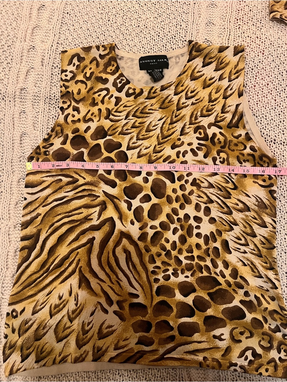August Silk Knits Animal Print Cardigan & Tank | cardigan L tank M | Early 2000s - Picture 7 of 12